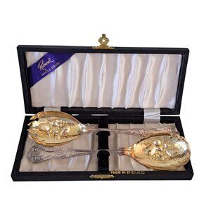 Vtg Raimond Sheffield England Silver Plated Gold Washed Fruit Design Serving Spo